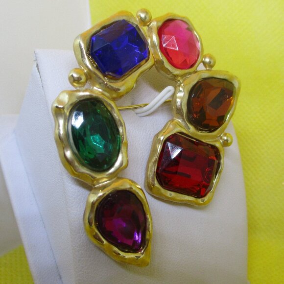 Park Lane Colorful Rhinestone Brooch Multi Colored Lucite Rhinestone Brooch - Picture 3 of 10